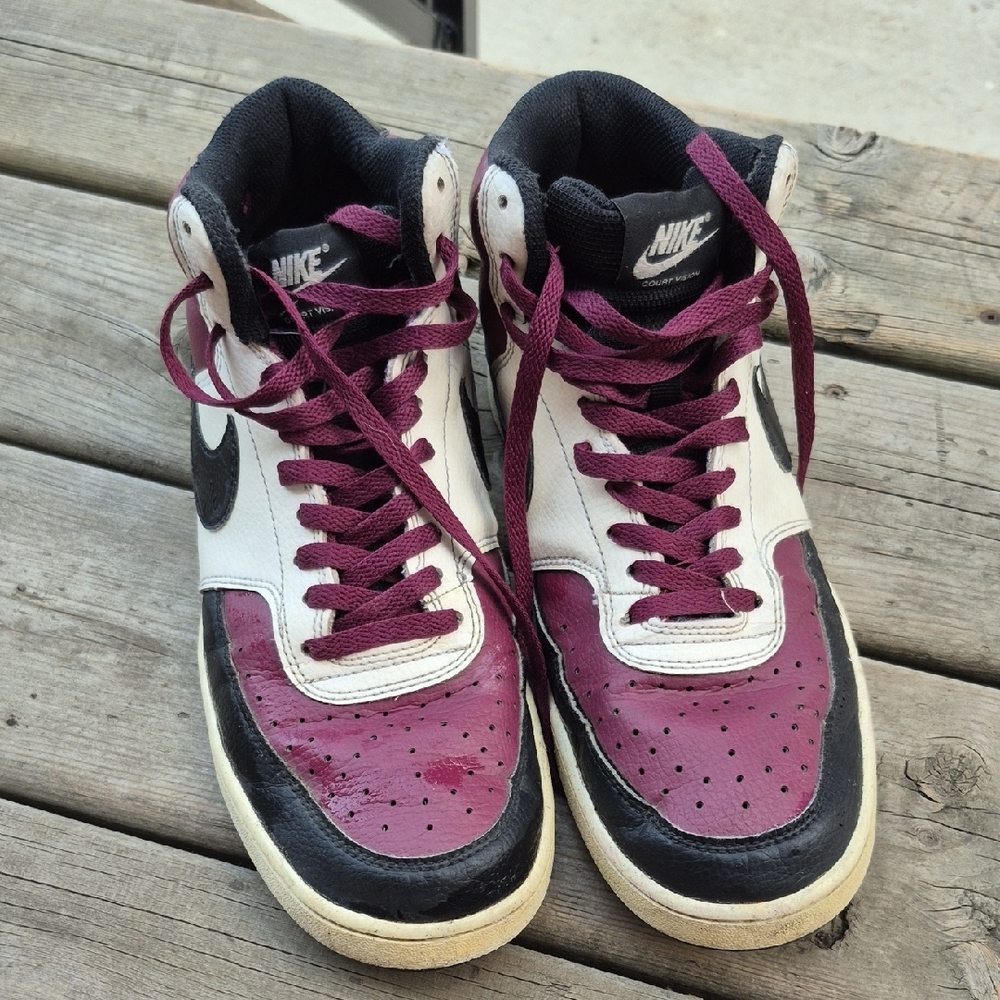 Nike Men’s High-Top Sneakers in White, Black & Burgundy